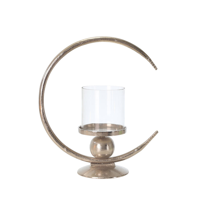 Aluminum 17" Ring Candle Holder W/Glass, Silver