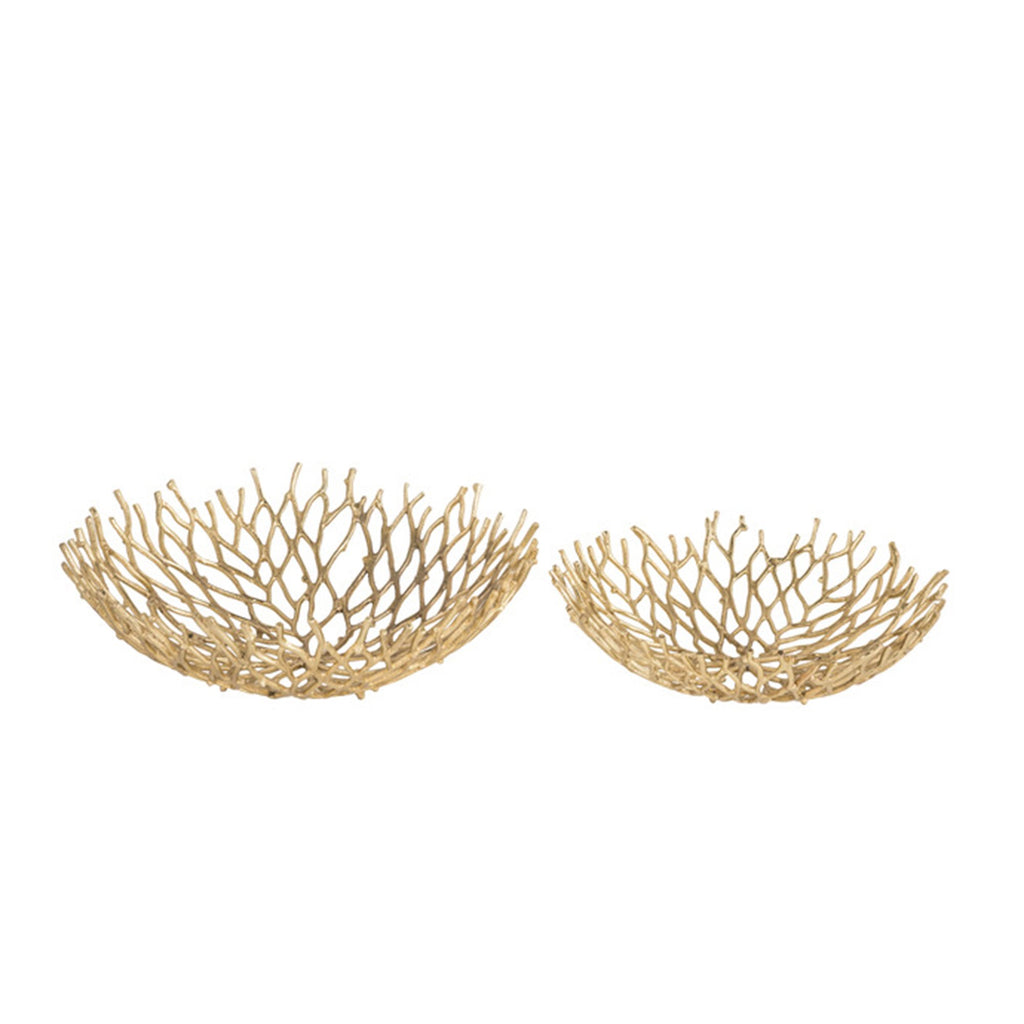 S/2 Aluminum 16.5/12.5" Twig Bowls, Gold