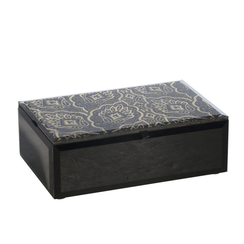Wood / Glass 9X5" Leaf Designjewelry Box, Black