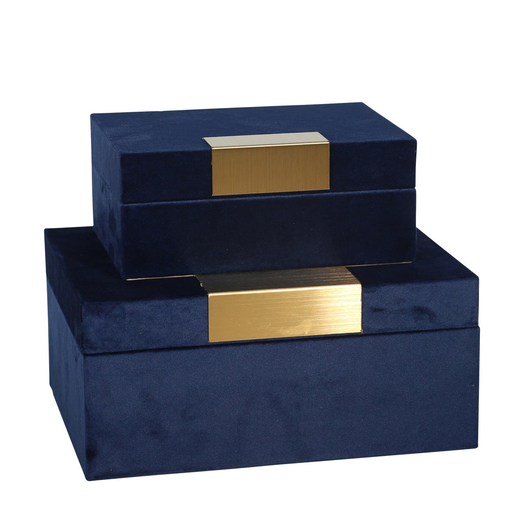 S/2 Velveteen Jewelry Box, Navy