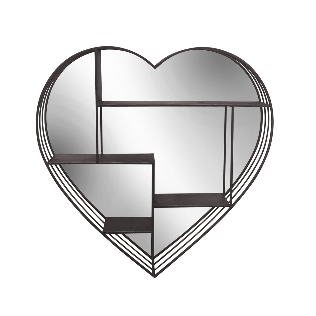 Round 31.5" Heart Shelf W/ Mirror, Brown