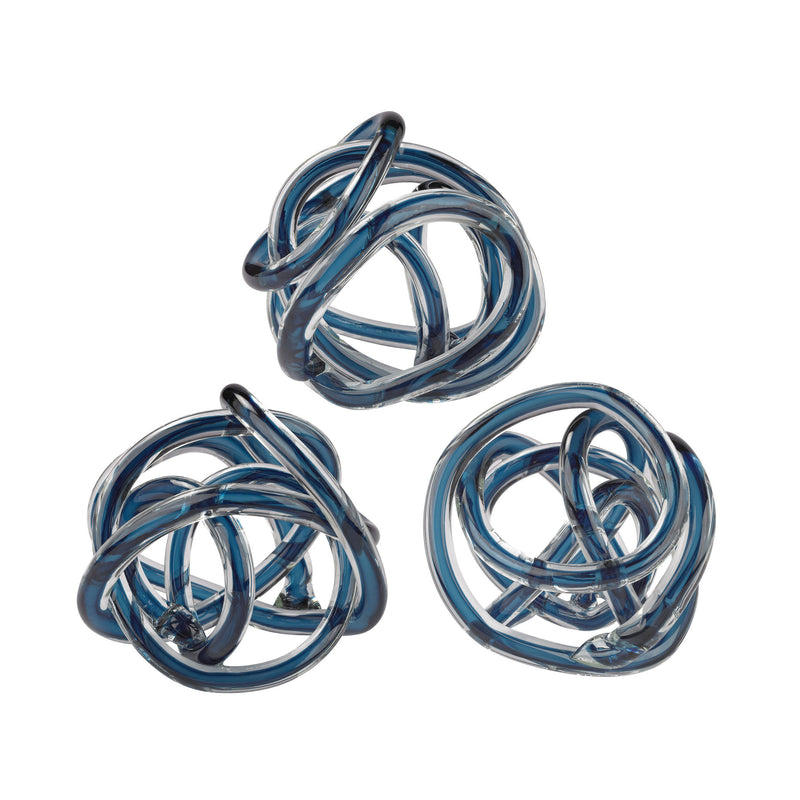 154-018/S3 Navy Blue Glass Knots - Set of 3 - Free Shipping!, Sculpture, Dimond Home, - ReeceFurniture.com - Free Local Pick Ups: Frankenmuth, MI, Indianapolis, IN, Chicago Ridge, IL, and Detroit, MI