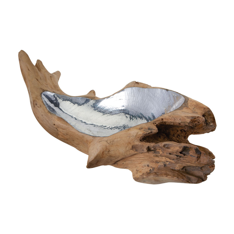 162-011 Teak Root Bowl With Aluminum Insert - Short - Free Shipping!, Bowl, Dimond Home, - ReeceFurniture.com - Free Local Pick Ups: Frankenmuth, MI, Indianapolis, IN, Chicago Ridge, IL, and Detroit, MI