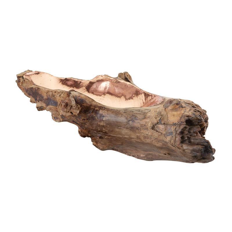 162-012 Teak Root Bowl With Copper Insert - Long - Free Shipping!, Bowl, Dimond Home, - ReeceFurniture.com - Free Local Pick Ups: Frankenmuth, MI, Indianapolis, IN, Chicago Ridge, IL, and Detroit, MI