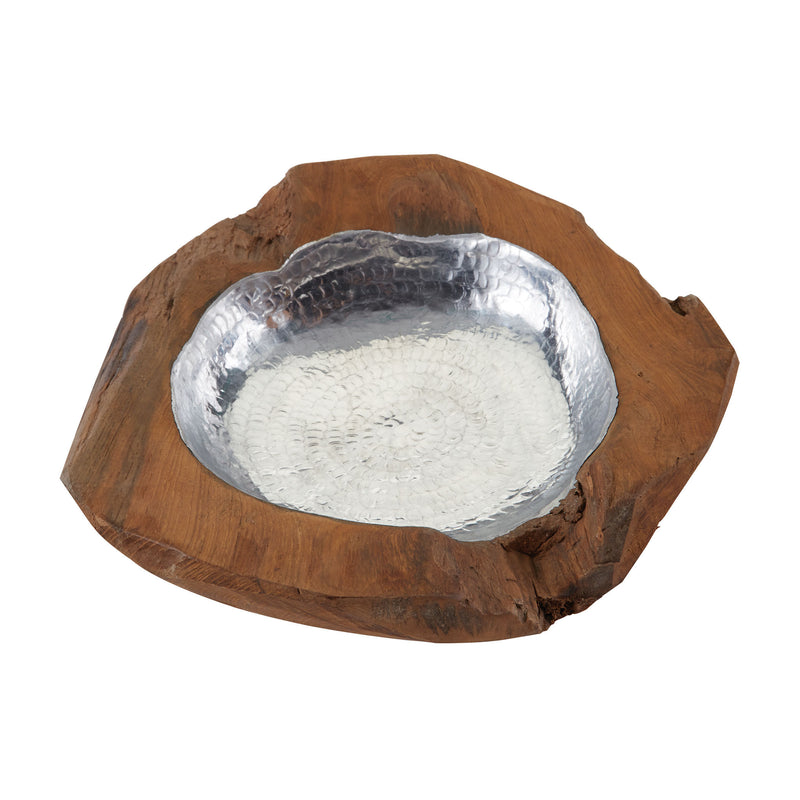 162-016 Round Teak Bowl With Aluminum Insert - Small - Free Shipping!, Bowl, Dimond Home, - ReeceFurniture.com - Free Local Pick Ups: Frankenmuth, MI, Indianapolis, IN, Chicago Ridge, IL, and Detroit, MI