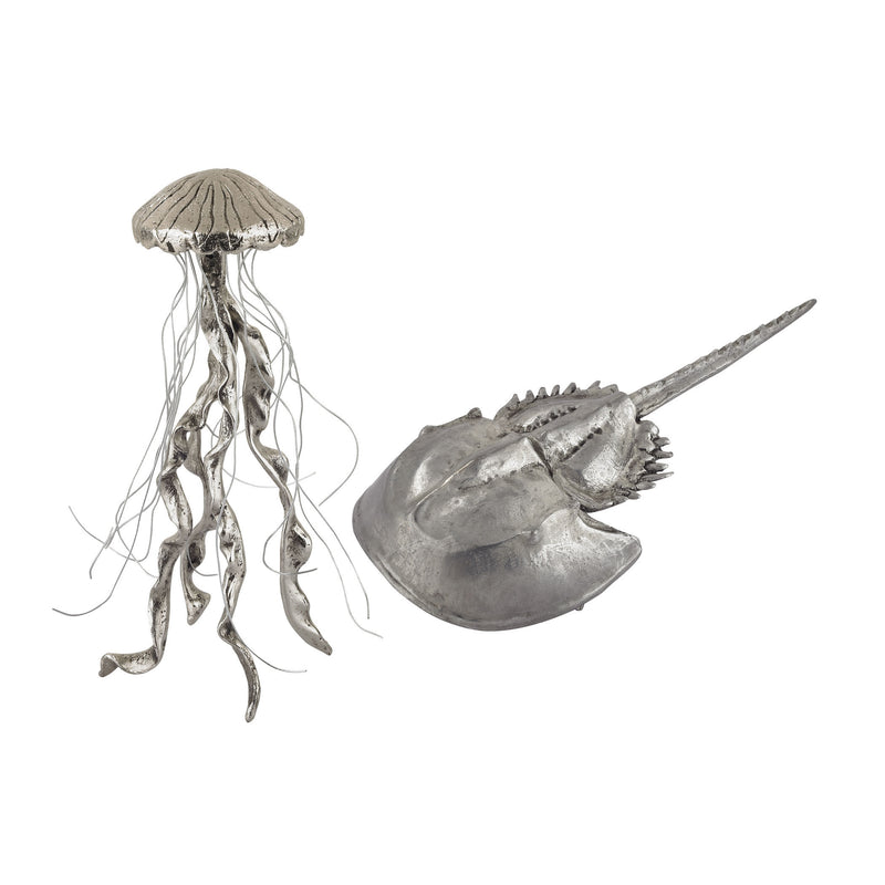 165-002/S2 Hand Forged Silver Jelly Fish And Horseshow Crab - Set of 2 - Free Shipping!, Accessory, Dimond Home, - ReeceFurniture.com - Free Local Pick Ups: Frankenmuth, MI, Indianapolis, IN, Chicago Ridge, IL, and Detroit, MI