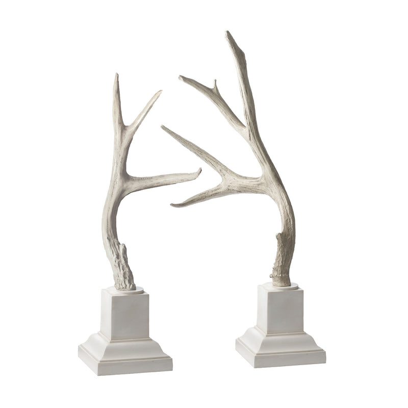 225019 Weathered Resin Buck Antlers On White Base - Set of 2, Accessory, Dimond Home, - ReeceFurniture.com - Free Local Pick Ups: Frankenmuth, MI, Indianapolis, IN, Chicago Ridge, IL, and Detroit, MI