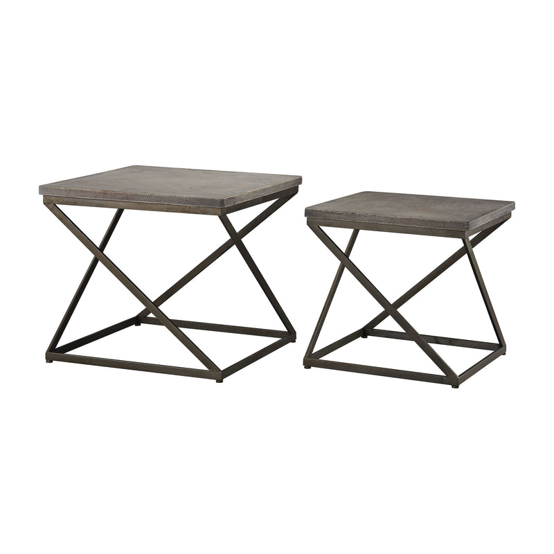 3100-015/S2 Moya Aged Iron Set of 2 Metal and Concrete Accent Tables, Table, Sterling, - ReeceFurniture.com - Free Local Pick Ups: Frankenmuth, MI, Indianapolis, IN, Chicago Ridge, IL, and Detroit, MI