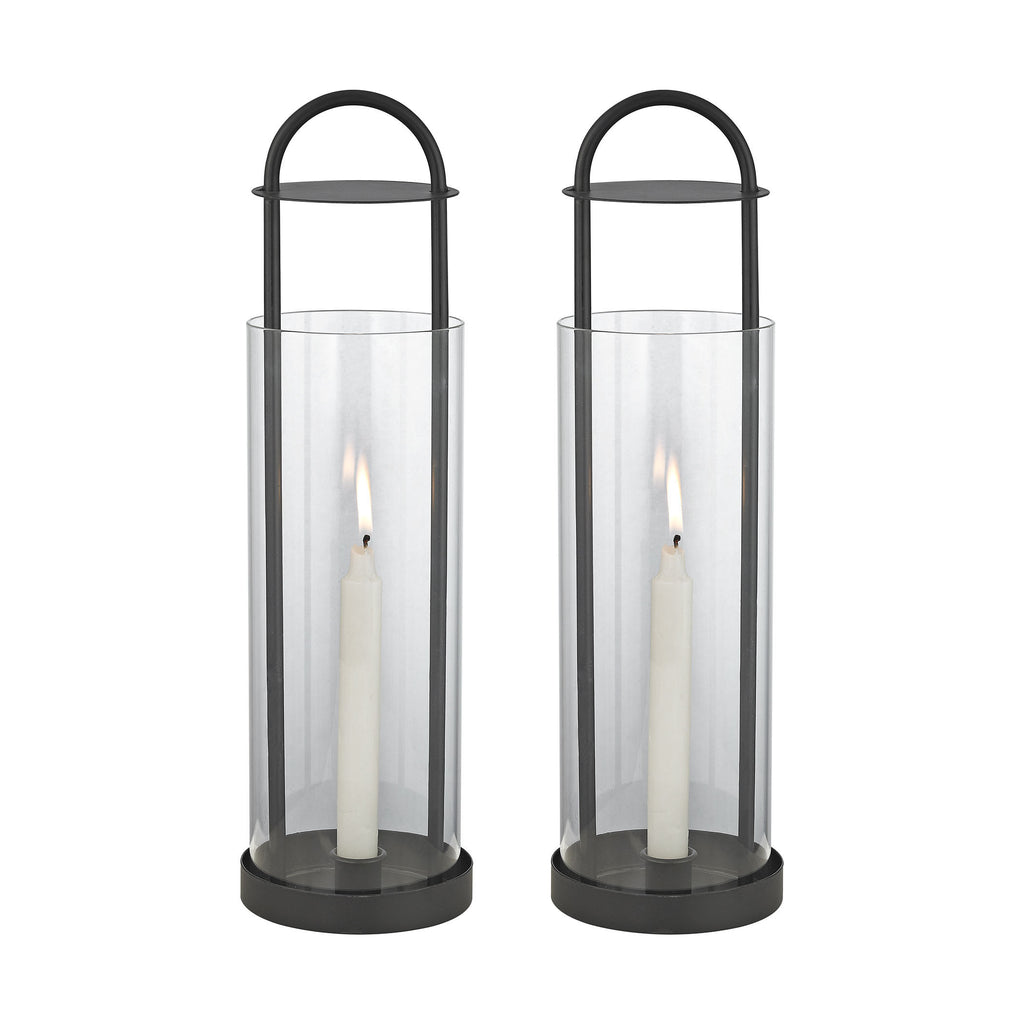 3200-051/S2 Apalachee Bay Candle Holders In Clear Glass And Black - Set of 2, Candle/Candle Holder, Sterling, - ReeceFurniture.com - Free Local Pick Ups: Frankenmuth, MI, Indianapolis, IN, Chicago Ridge, IL, and Detroit, MI