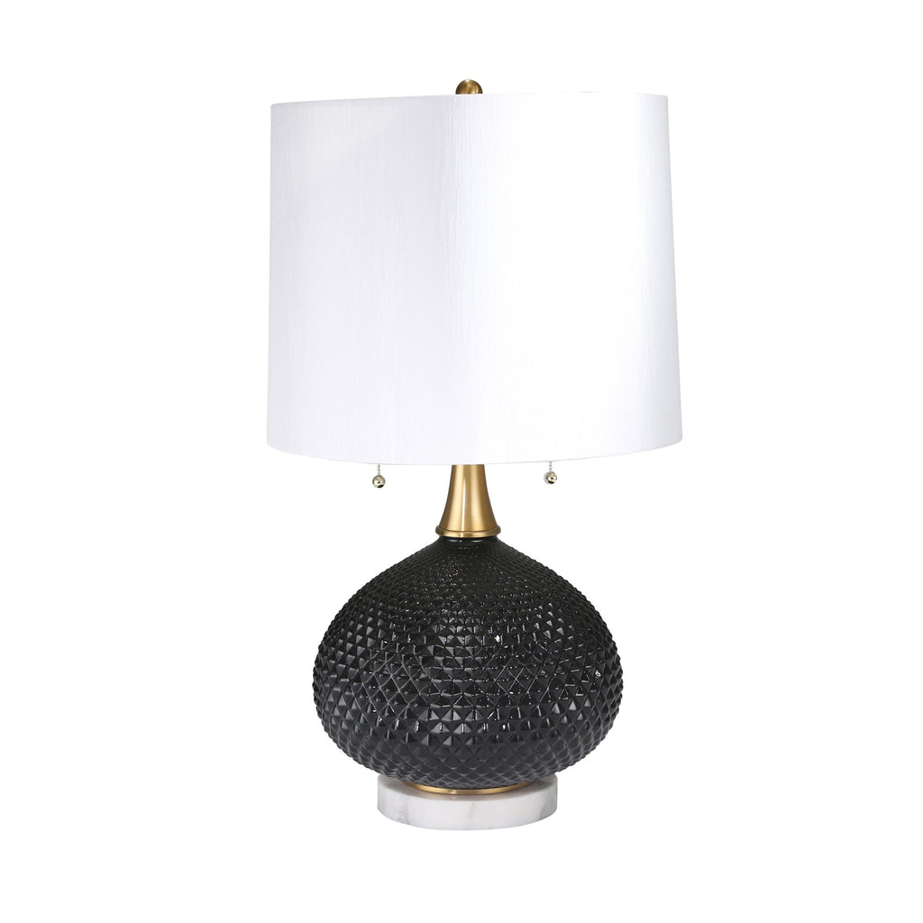 Cut Glass Round Table Lamp W/Twin Pull 27"H, Black