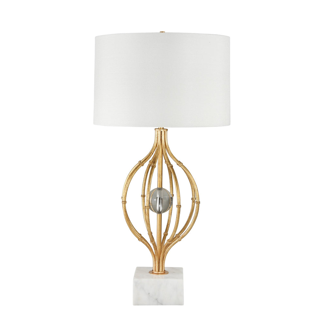 Metal Sphere Cage Table Lamp W/ Crystal Ball 31", Gold/Whi