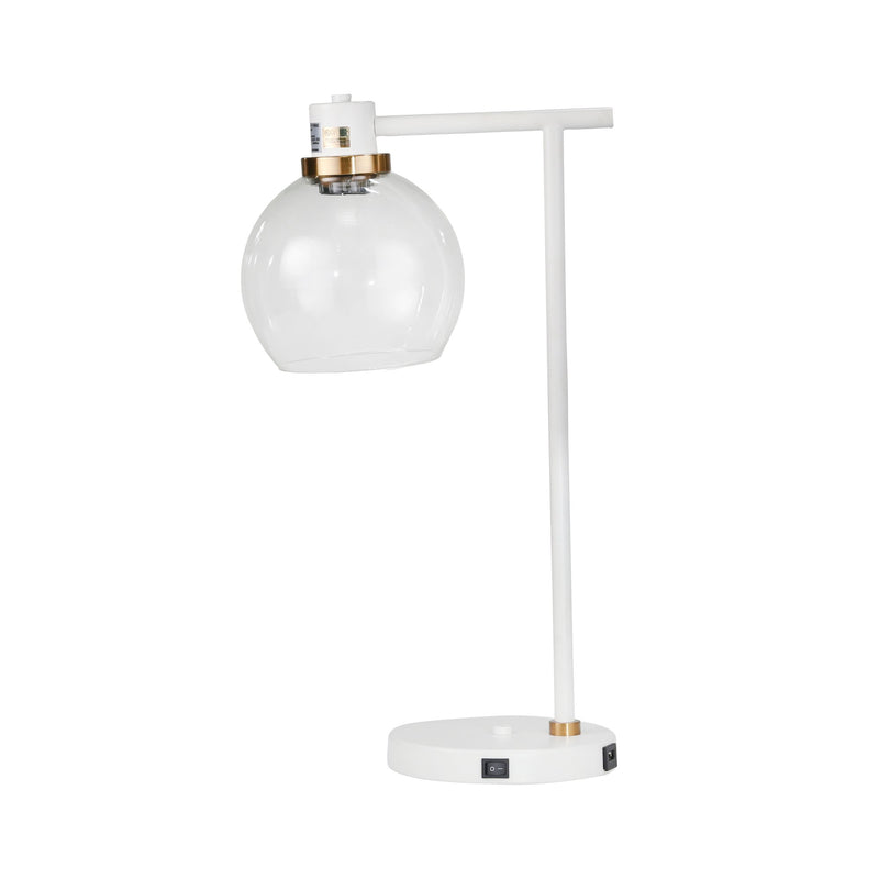 Metal Round Desk Lamp W/Usb Port 21", Matte White