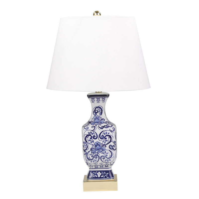 Ceramic Floral Print Table Lamp 28", Blue/White