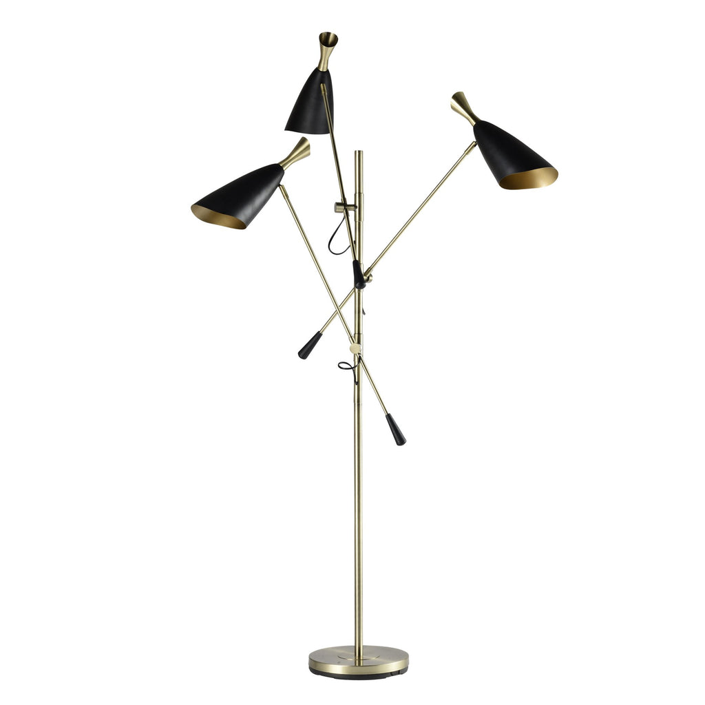 Metal 3-Light Floor Lamp 77", Gold/Black Kd