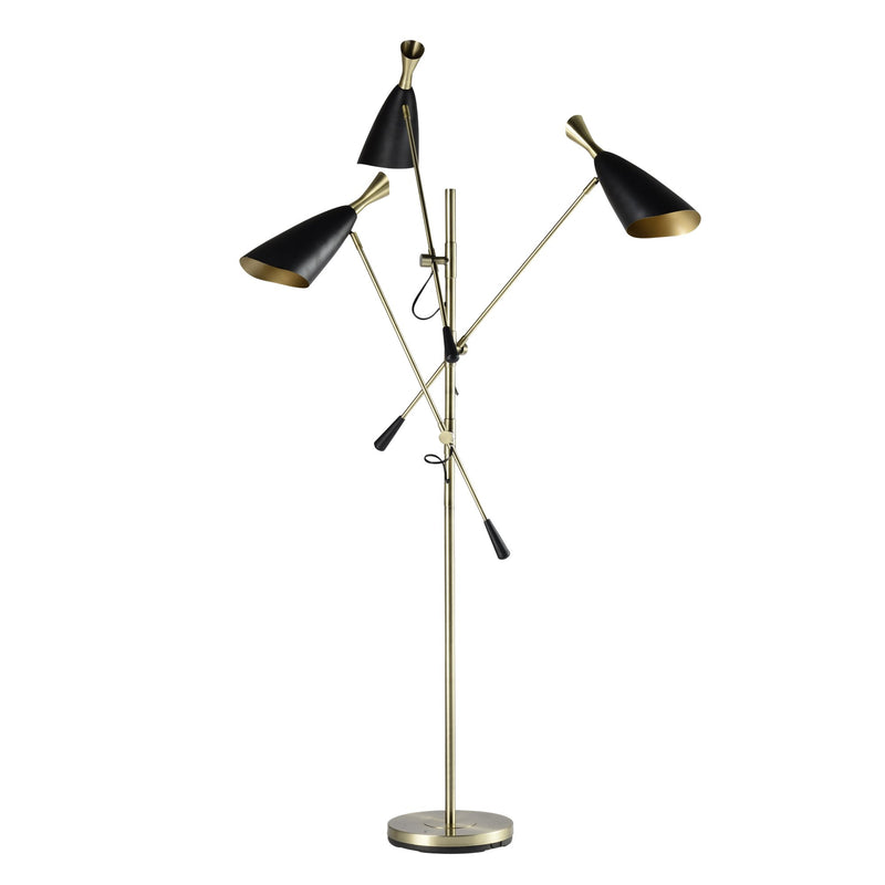 Metal 3-Light Floor Lamp 77", Gold/Black Kd