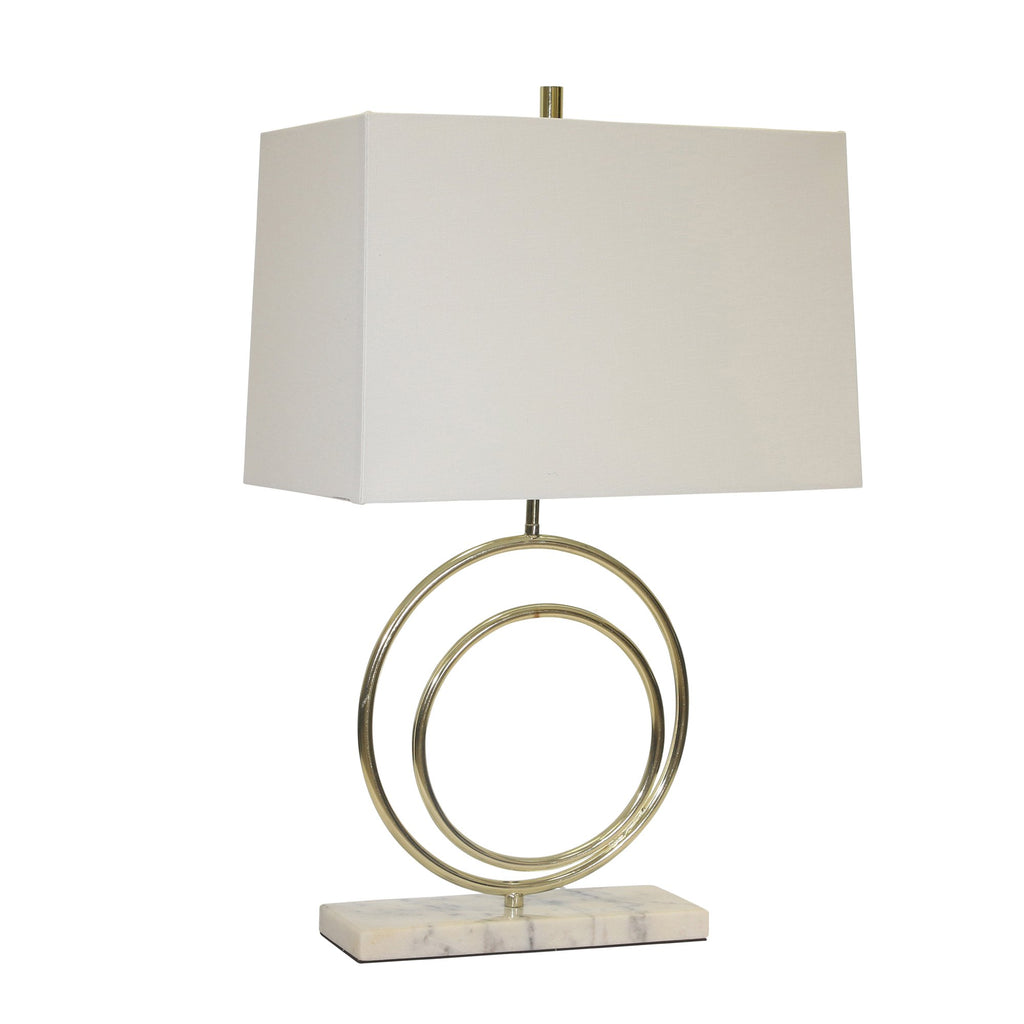 Metal Double Circle Table Lampw/White Shade 27", Gold