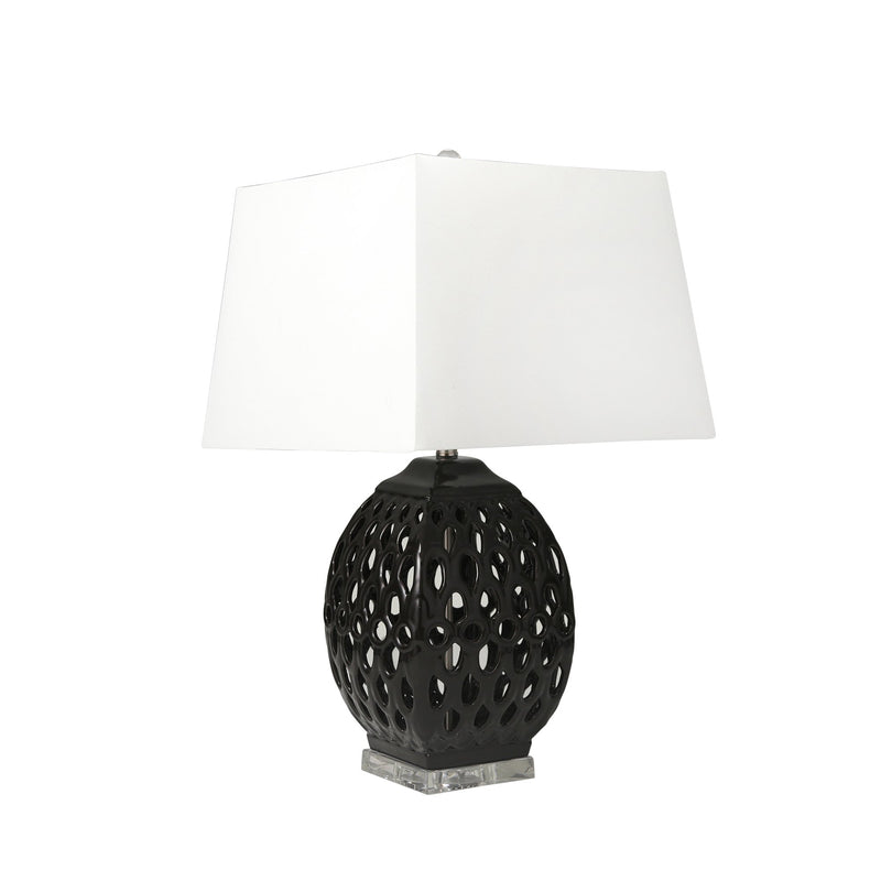 Ceramic 29" Table Lamp W/Cut-Outs, Black