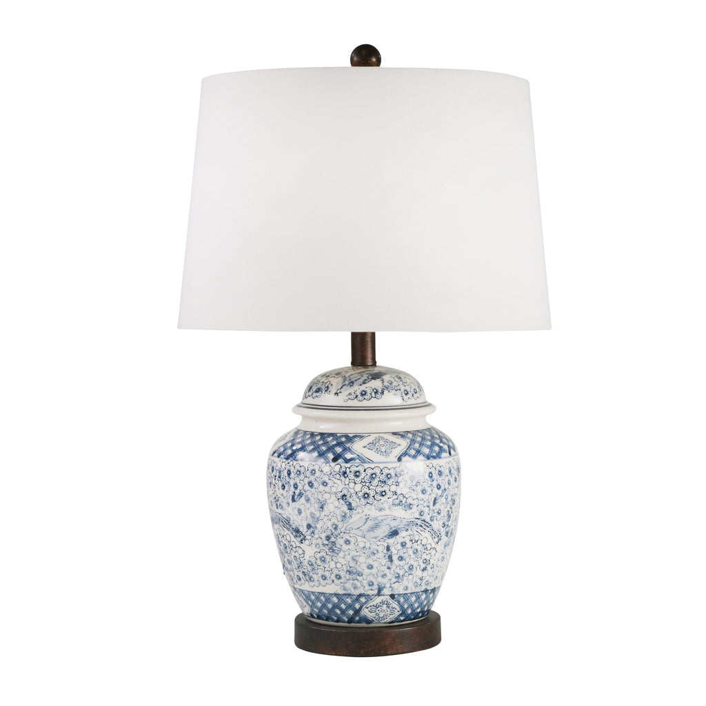 Ceramic 24" Ginger Jar Table Lamp,Blue/White