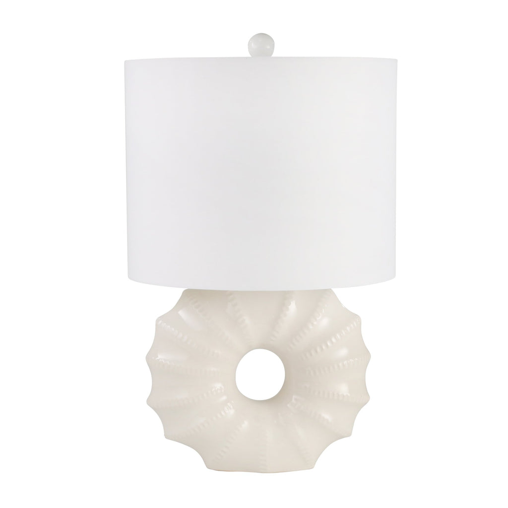 Ceramic 25" Ridged Ring Tablelamp, White