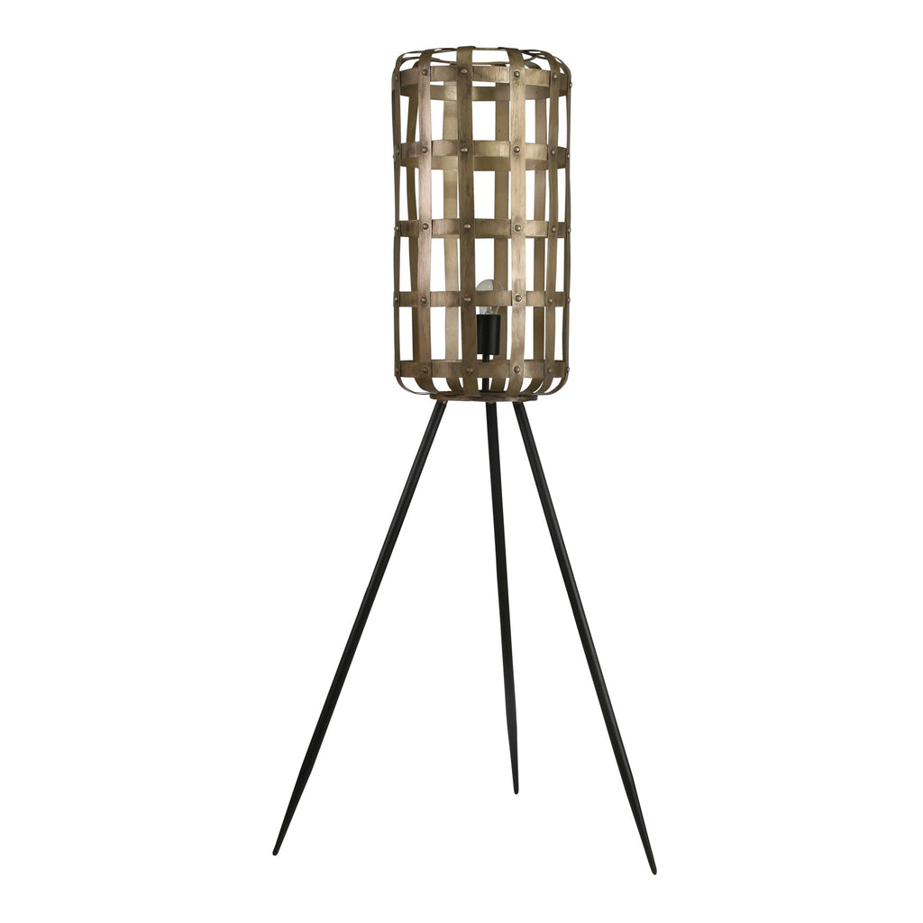 Metal 50" Tripod Floor Lamp W/Open Weave Shade, Champagne