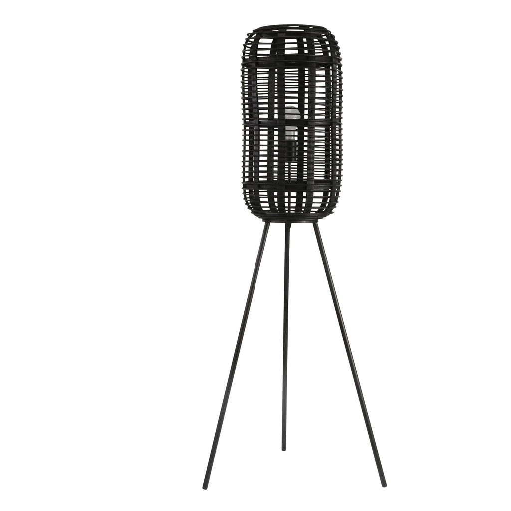 Metal 54" Floor Lamp W/Rattanshade, Black