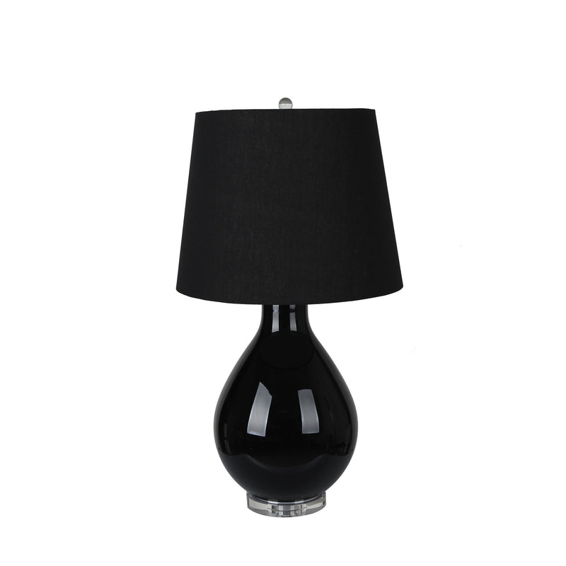 Glass 35" Table Lamp W/ Crystal Base, Black