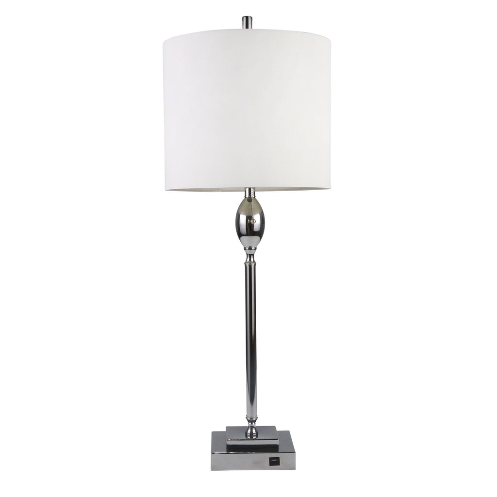 Metal 40" Table Lamp, With Usbport , Silver