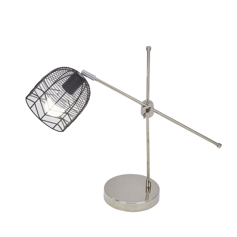 Metal 21" Table Lamp W/Cage Shade, Silver