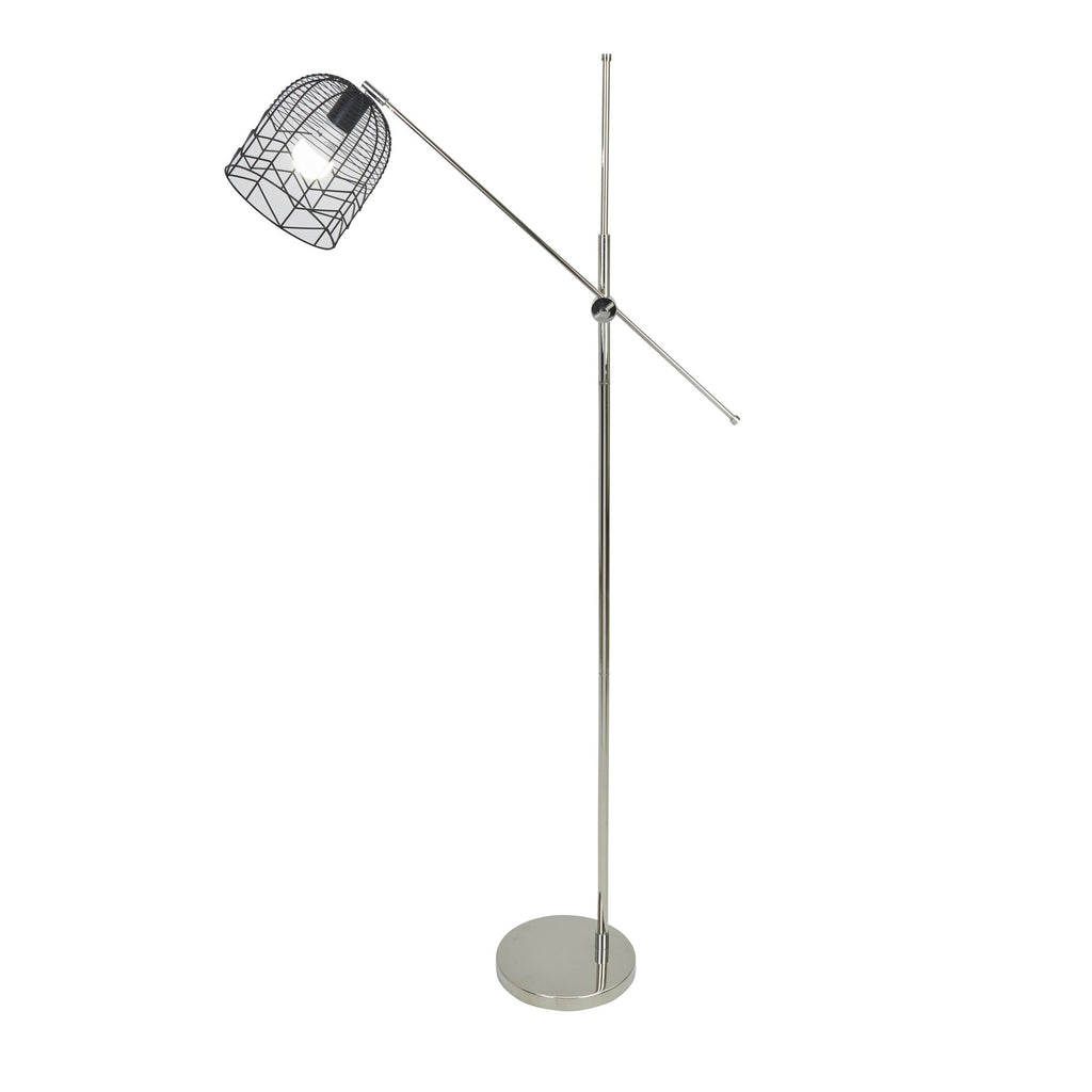 Metal 58" Floor Lamp W/Cage Shade, Silver