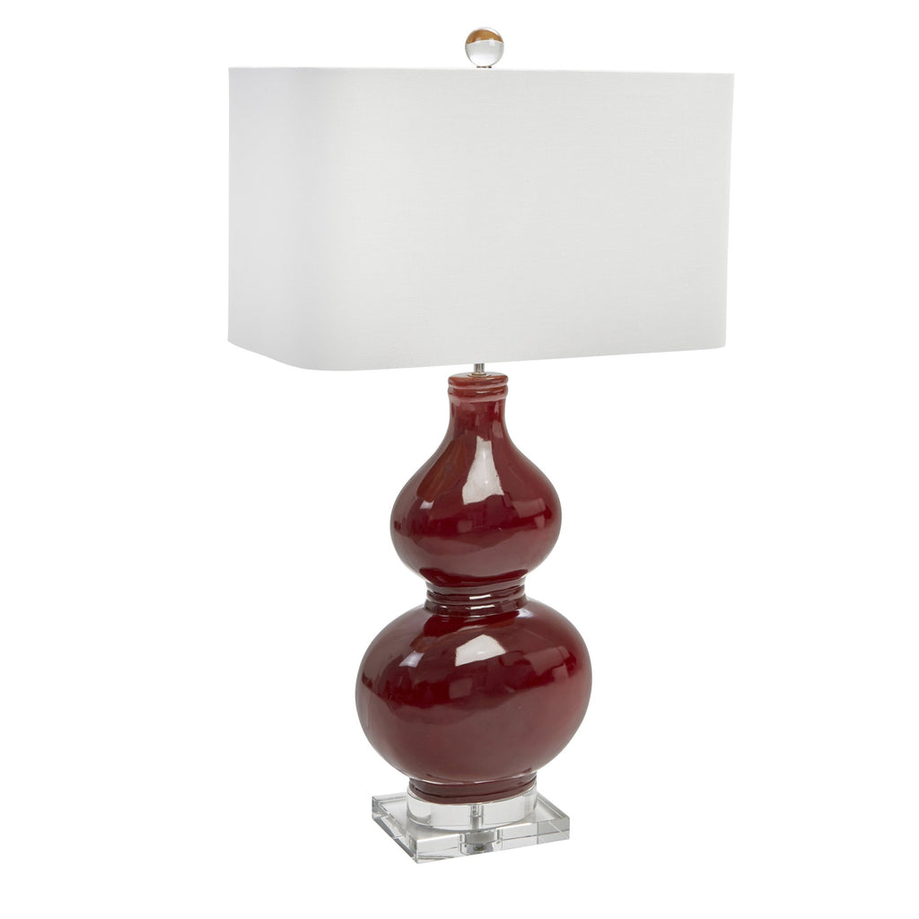 Ceramic 33" Table Lamp W/Crystal Base, Red