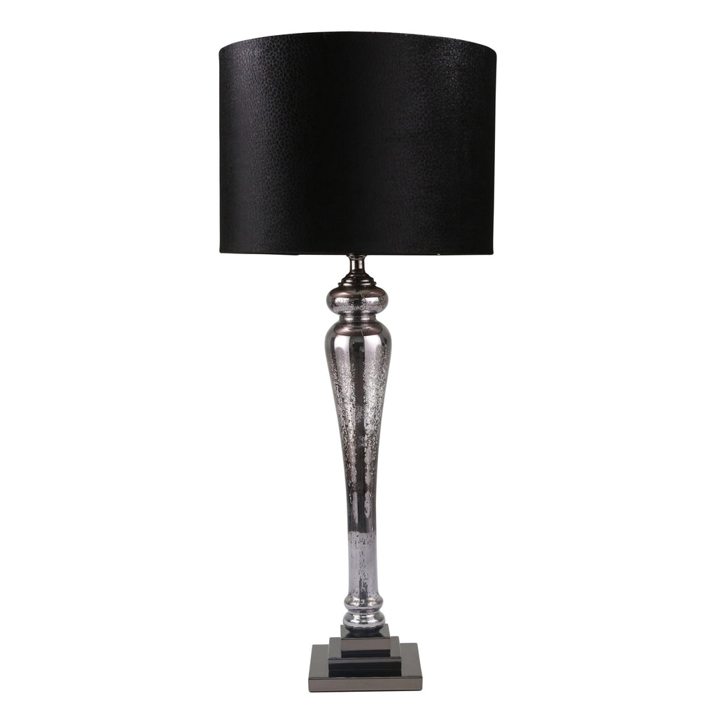 Glass 37" Pillar Table Lamp, Murcury Black