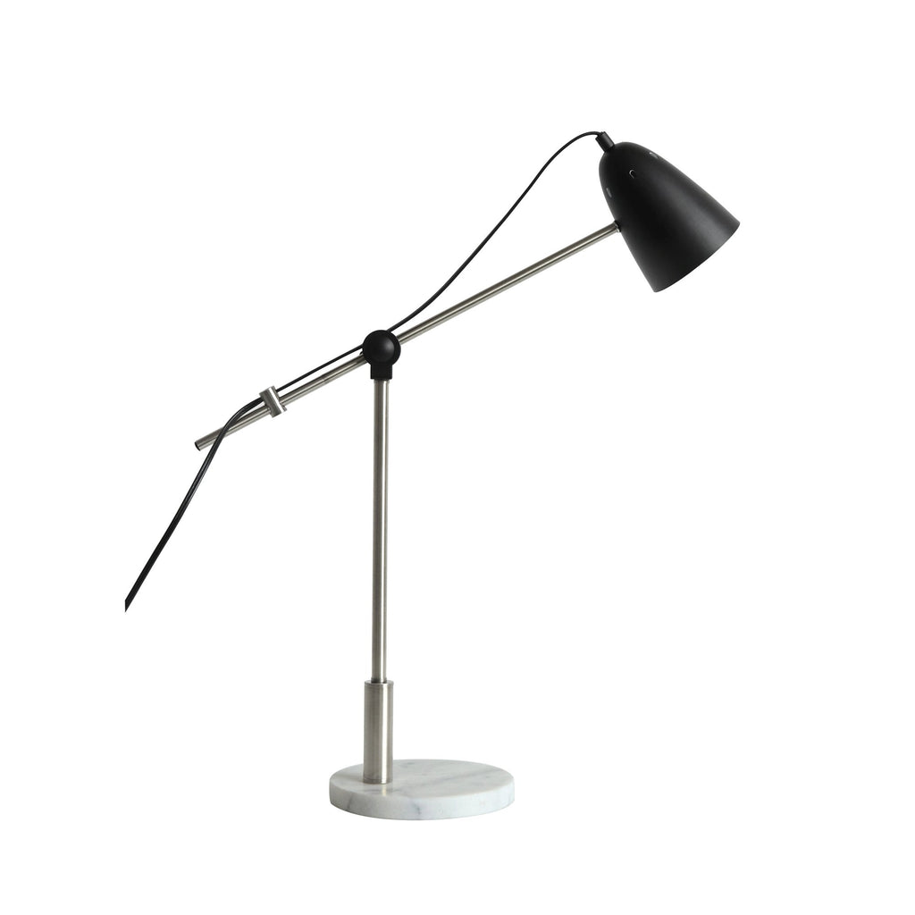 Metal 31" Table Lamp W/ Marblebase, Silver
