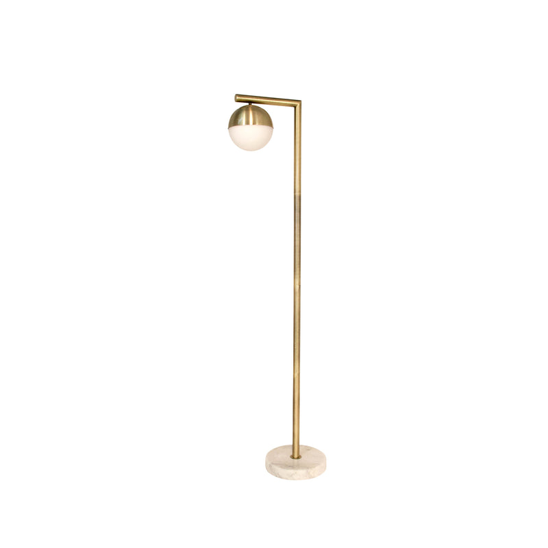 Metal 62" Flool Lamp With Marble Base, Antinque Brass