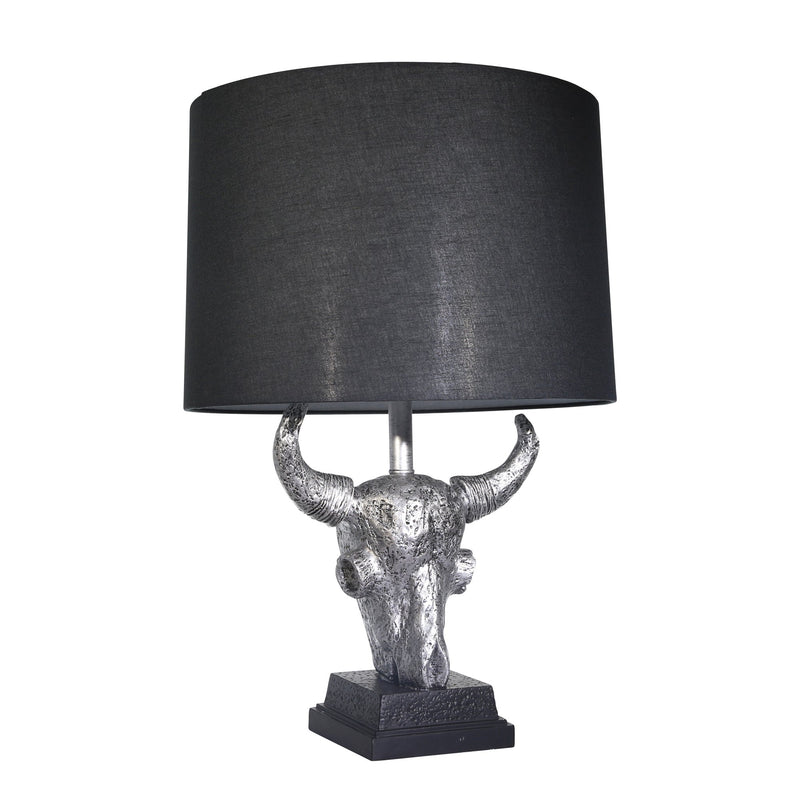 Polyresin 27"  Ox Head Table Lamp, Silver