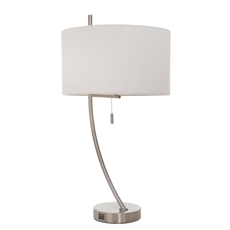 Metal 28" Table Lamp With Usbport, Silver