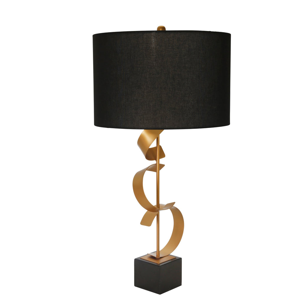 Metal 37" Abstract Ribbon Table Lamp W/ Marble Base, Gold