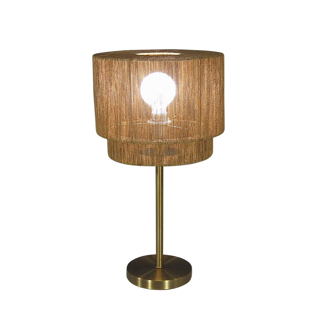 Metal 20" Table Lamp With Woven Shade, Gold