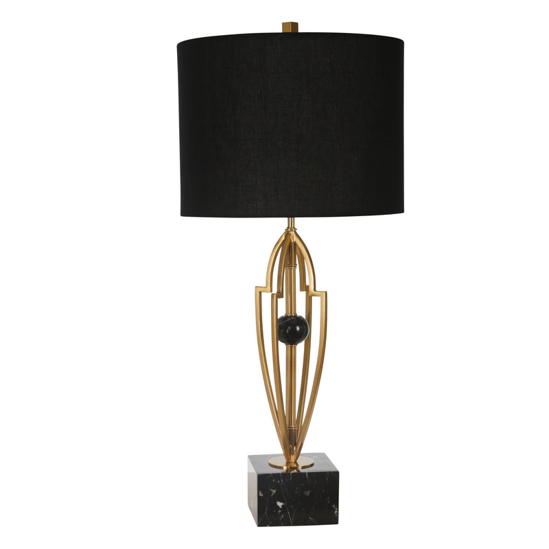Metal 31.5" Table Lamp With Black Marble Base, Gold