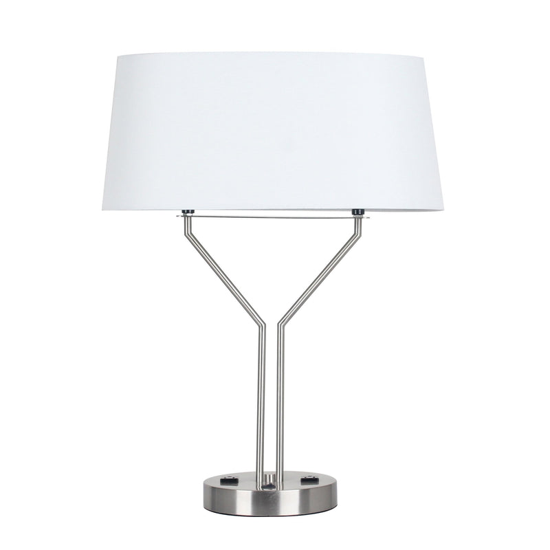Metal 26.75" Table Lamp W/ Usb, Outlet, Silver