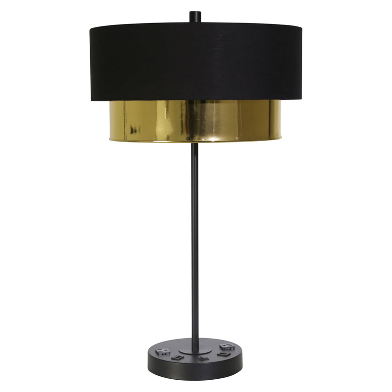 Metal 28" Table Lamp W/ Usb, Outlet, Black/Gold