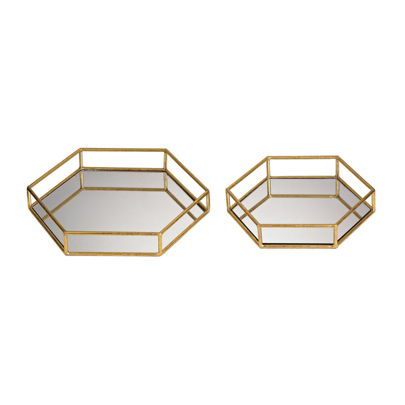 51-024/S2 Set of 2 Mirrored Hexagonal Trays Tray - RauFurniture.com