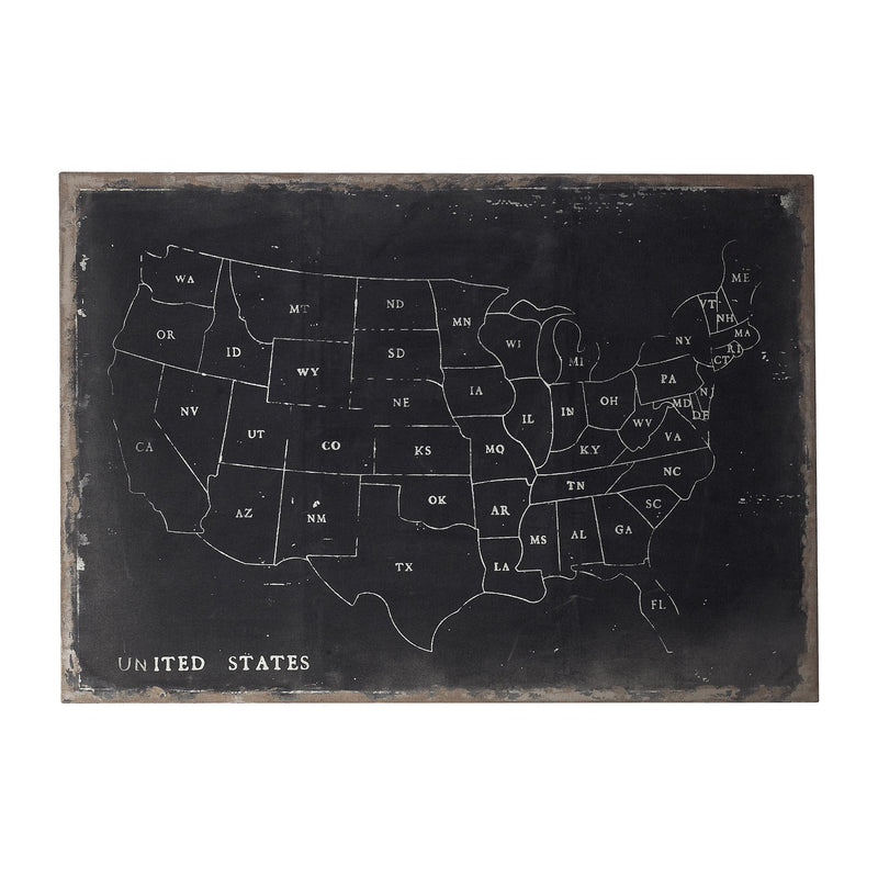 51-10006 Chalk Outline Map Of USA On Black Canvas Wall Decor - RauFurniture.com
