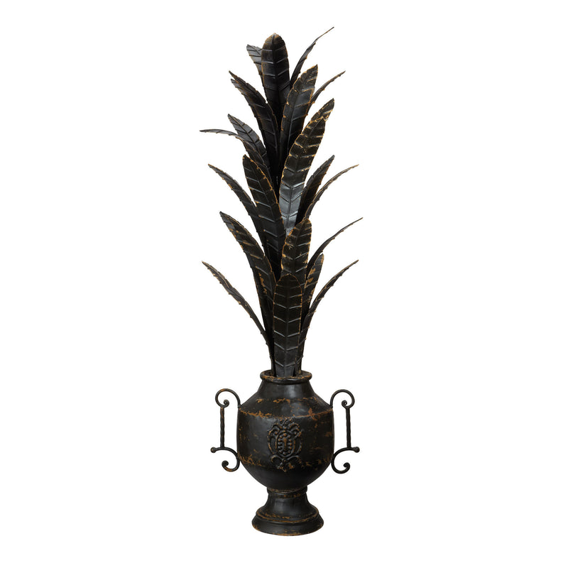 594030 Aged Black Metal Foliage Urn Vase/Urn - RauFurniture.com