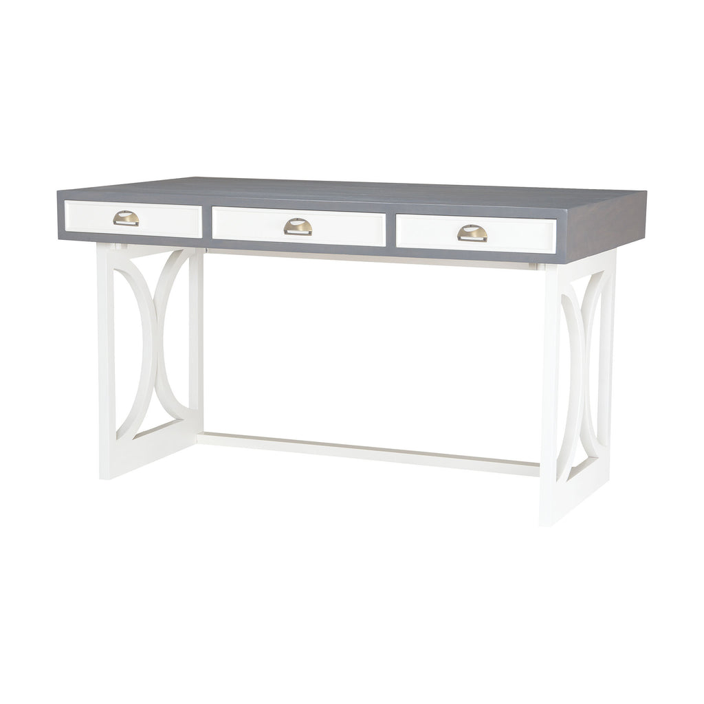 7011-142 Whitney Antique Smoke With Grain De Bois Cappuccino Foam 3-Drawer Mahogany Writing Desk with Metal Pulls Desk - RauFurniture.com