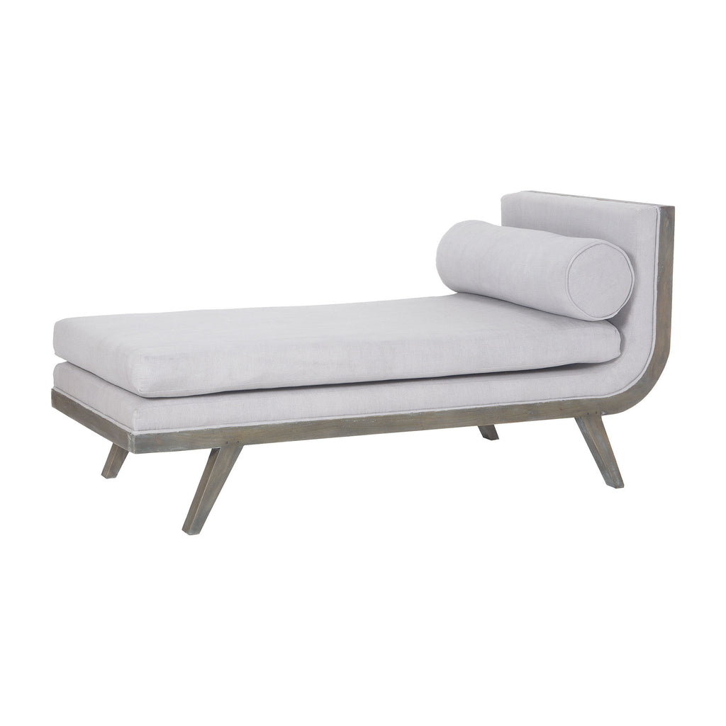 7011-202 Sir David Waterfront Grey Stain with Morning Mist Mahogany and Linen Upholstered Chaise Lounge Sofa - RauFurniture.com