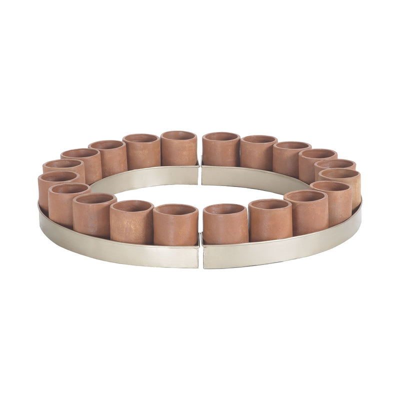 7011-205 Kilnbricke Centrepiece In Natural Terracota And Champagne Gold Candle/Candle Holder - RauFurniture.com