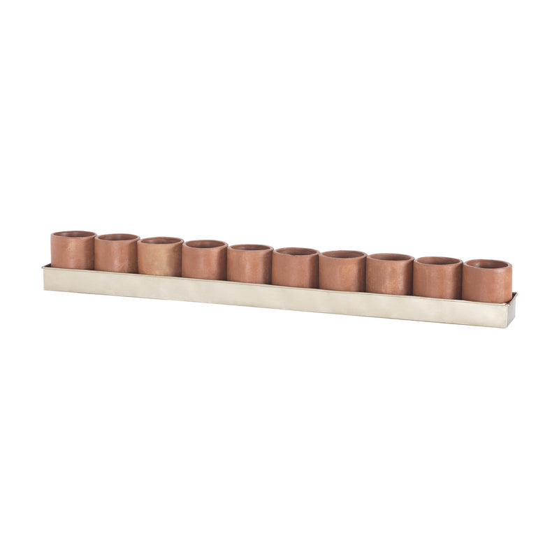 7011-206 Kilnbricke Linear Centrepiece In Natural Terracota And Champagne Gold Candle/Candle Holder - RauFurniture.com