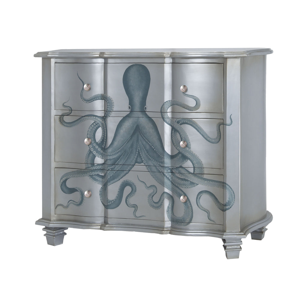 7011-328 Gorgon Octopus Chest In Silver Leaf And Blue - Free Shipping! Chest - RauFurniture.com