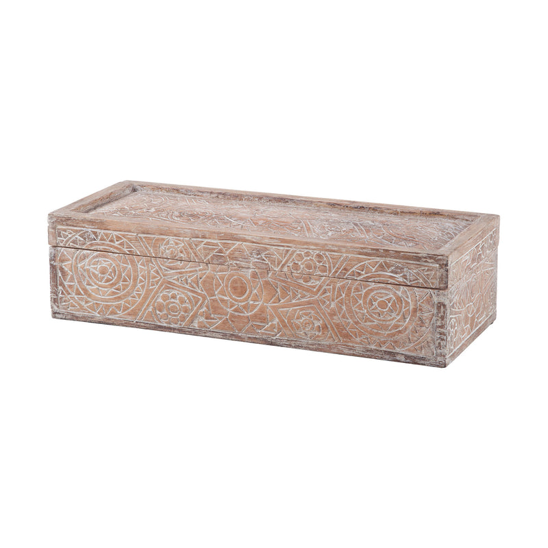 7159-037 Whitewashed Carved Albasia Wood Box Box/Canister - RauFurniture.com