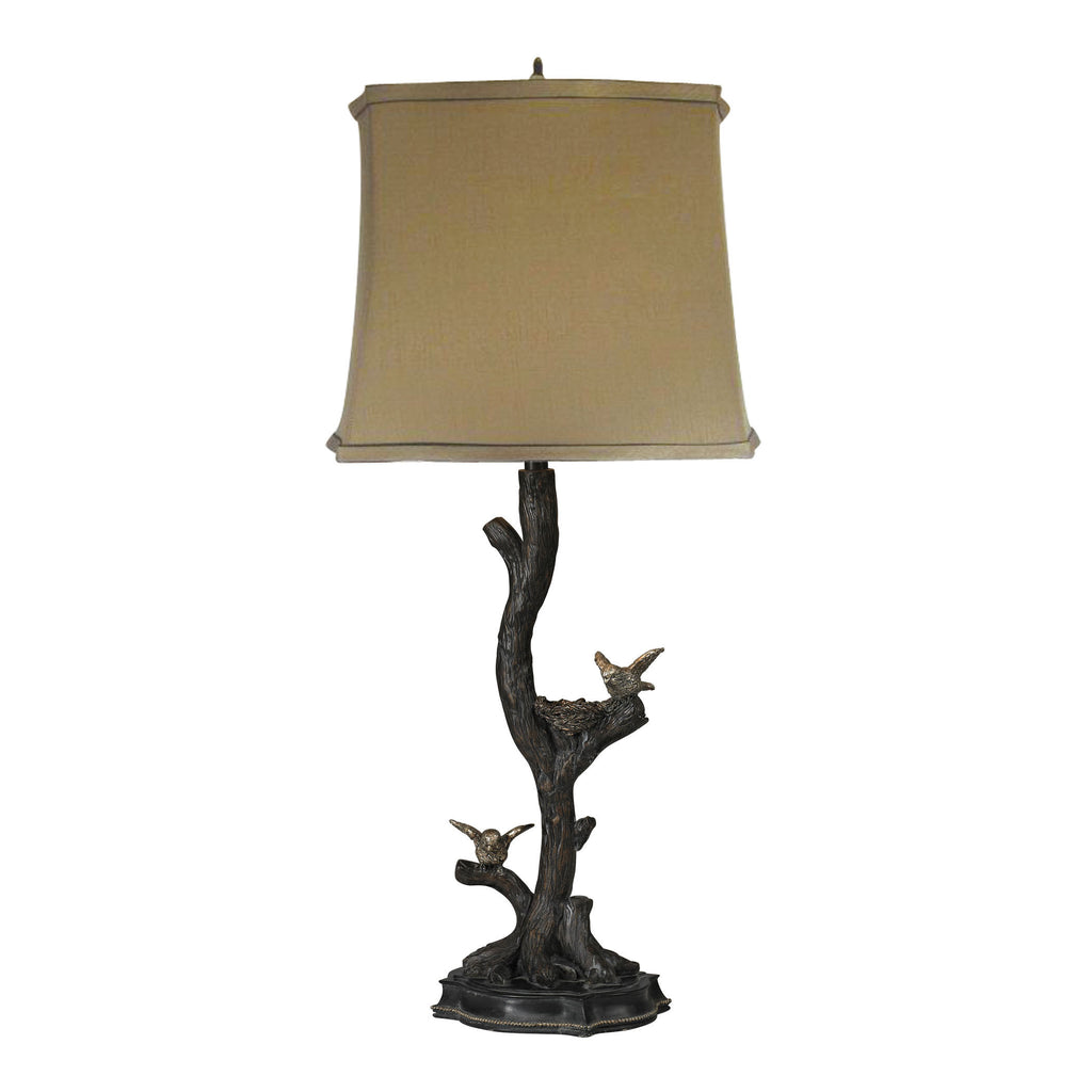 93-19309 Chicks On A Branch In Dark Bronze With Silver Leaf Table Lamp Table Lamp - RauFurniture.com